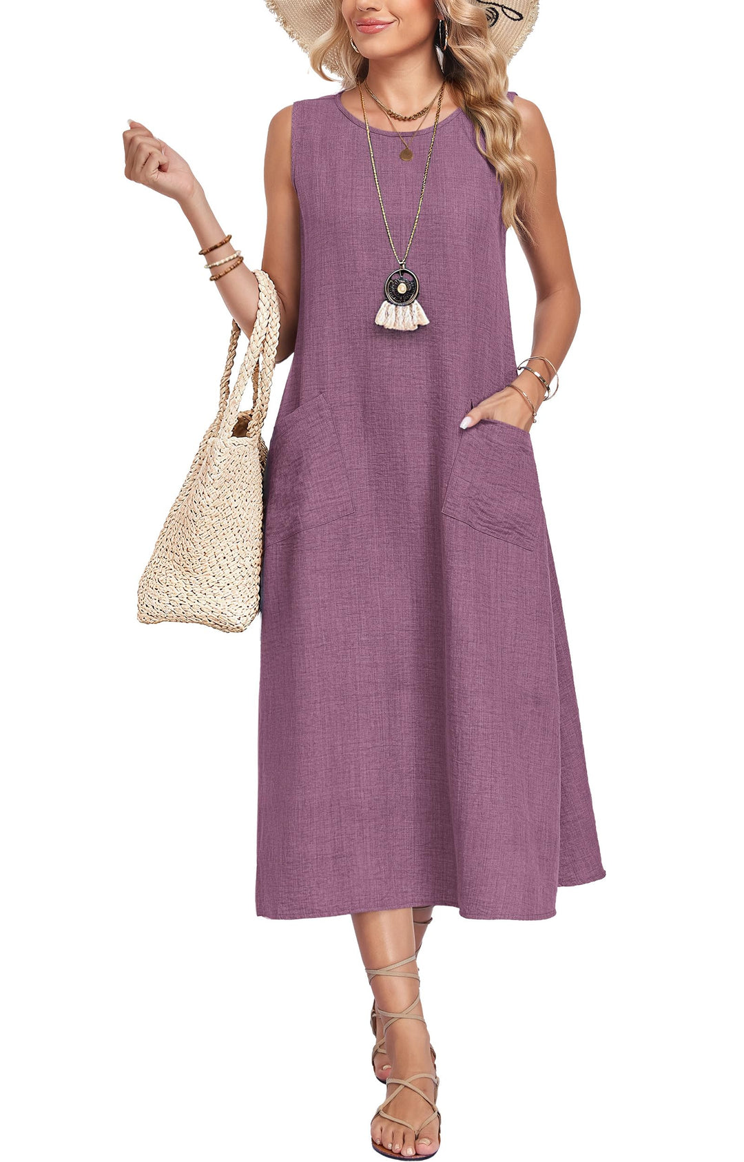 Lirienne Vestito Maxi Donna – Senza Maniche, Linea H & Tasche Casual Estive