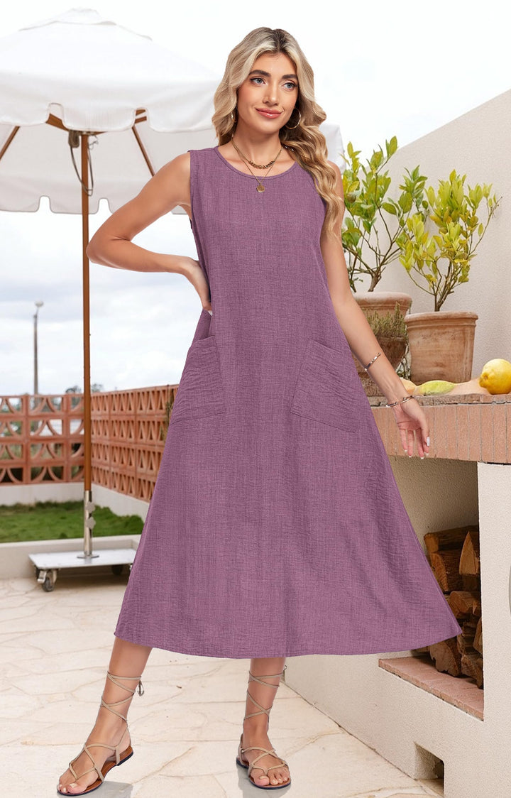 Lirienne Vestito Maxi Donna – Senza Maniche, Linea H & Tasche Casual Estive