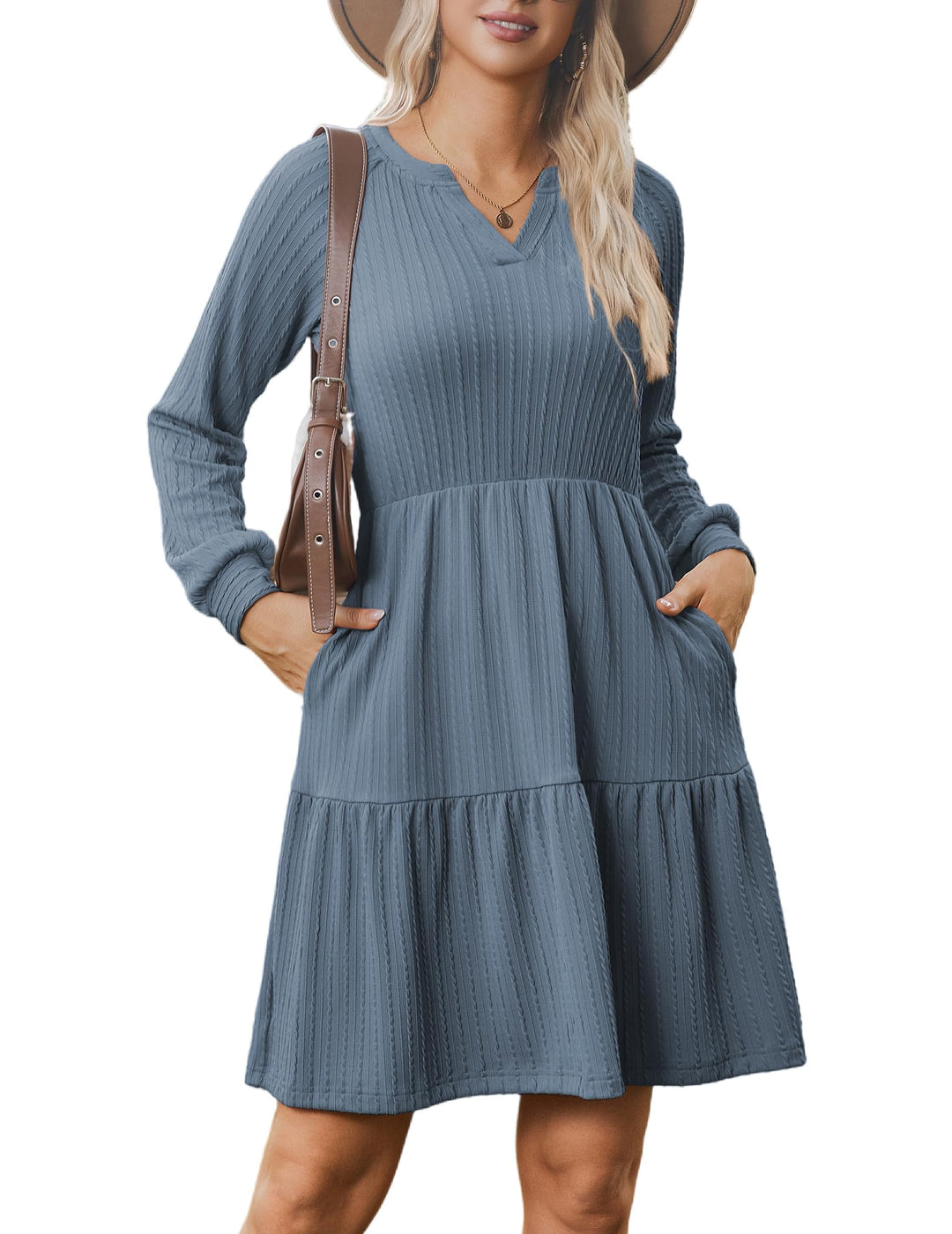 Zephyra Vestito in Maglia Donna – Scollo a V, Maniche Lunghe & A-Line con Tasche