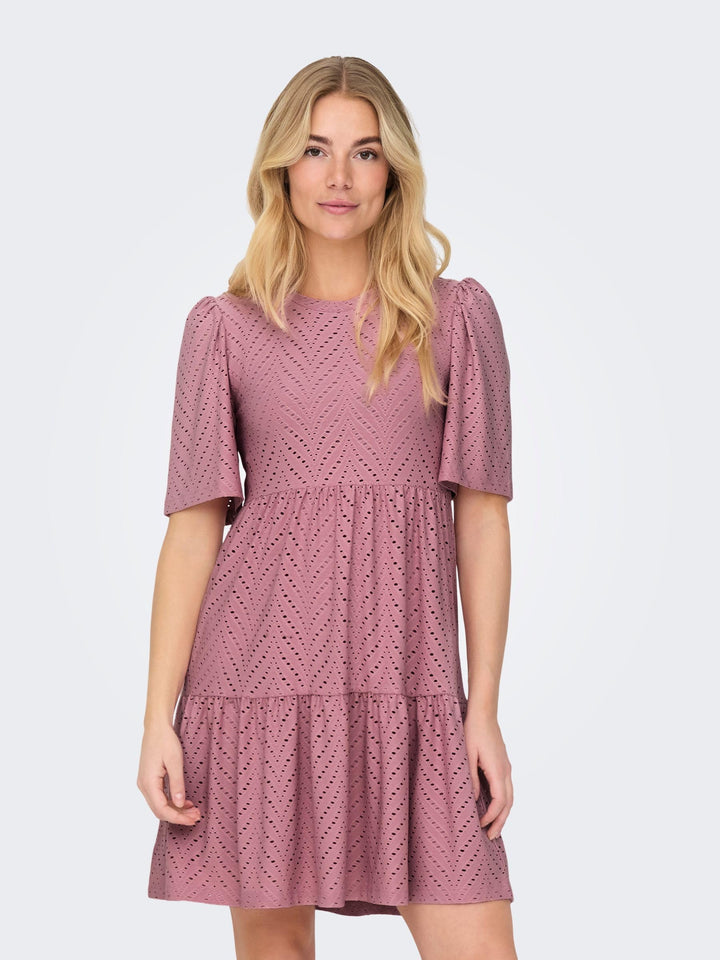 Althea Vestito Mini Donna – Maniche Corte, Motivo Traforato & A-Line Estivo