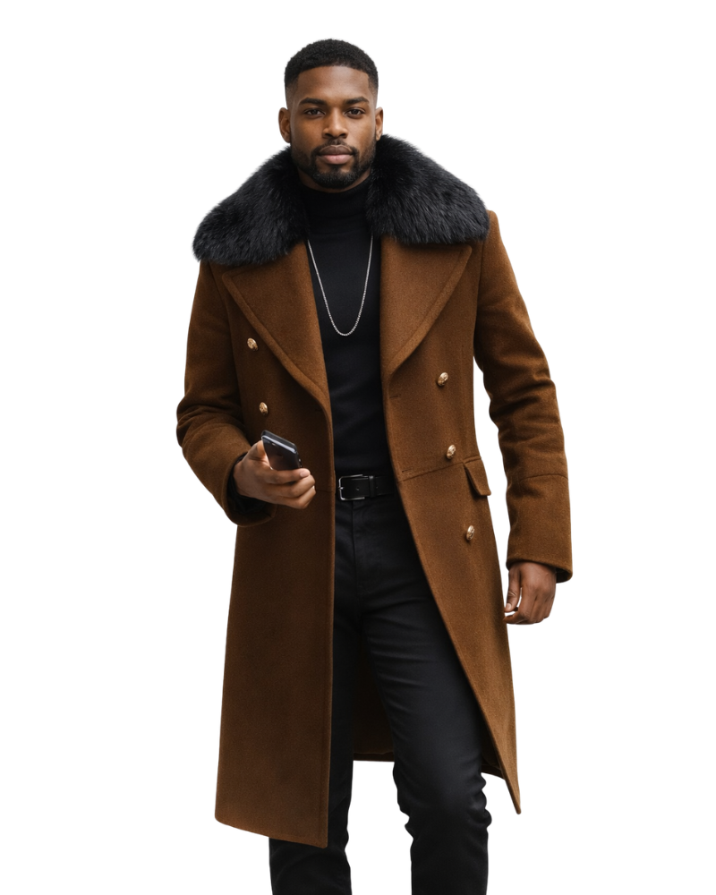 Lorence Herren Zweireiher Mantel Lang – Reverskragen, Fronttaschen, Elegant