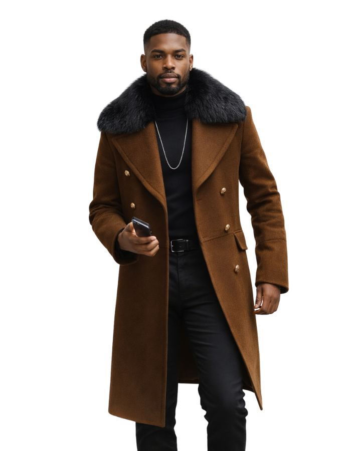 Lorence Herren Zweireiher Mantel Lang – Reverskragen, Fronttaschen, Elegant