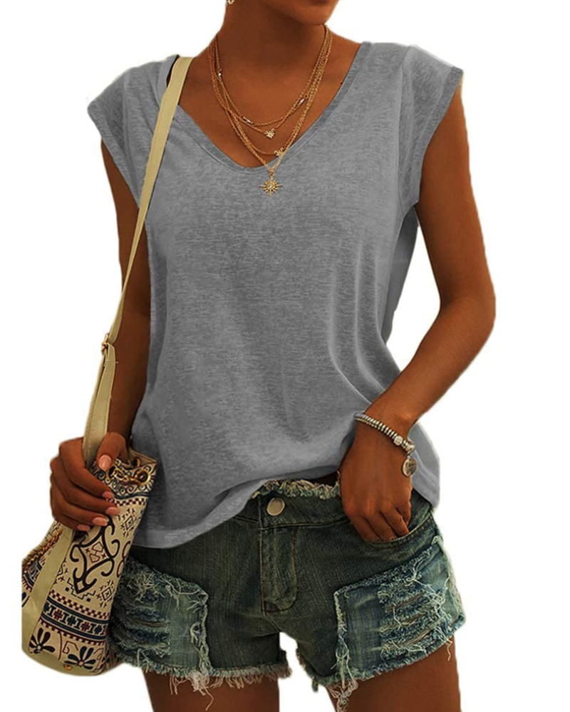 Luma T-Shirt Donna – Scollo a V, Maniche Cap Sleeve & Top Basic Casual Loose Fit