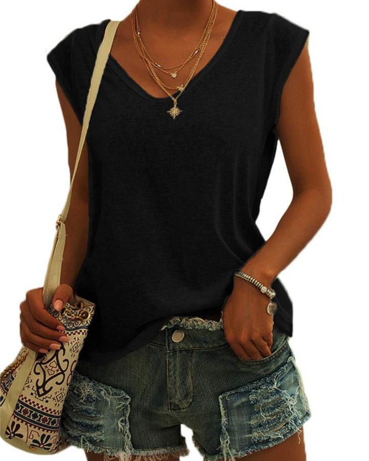Luma T-Shirt Donna – Scollo a V, Maniche Cap Sleeve & Top Basic Casual Loose Fit