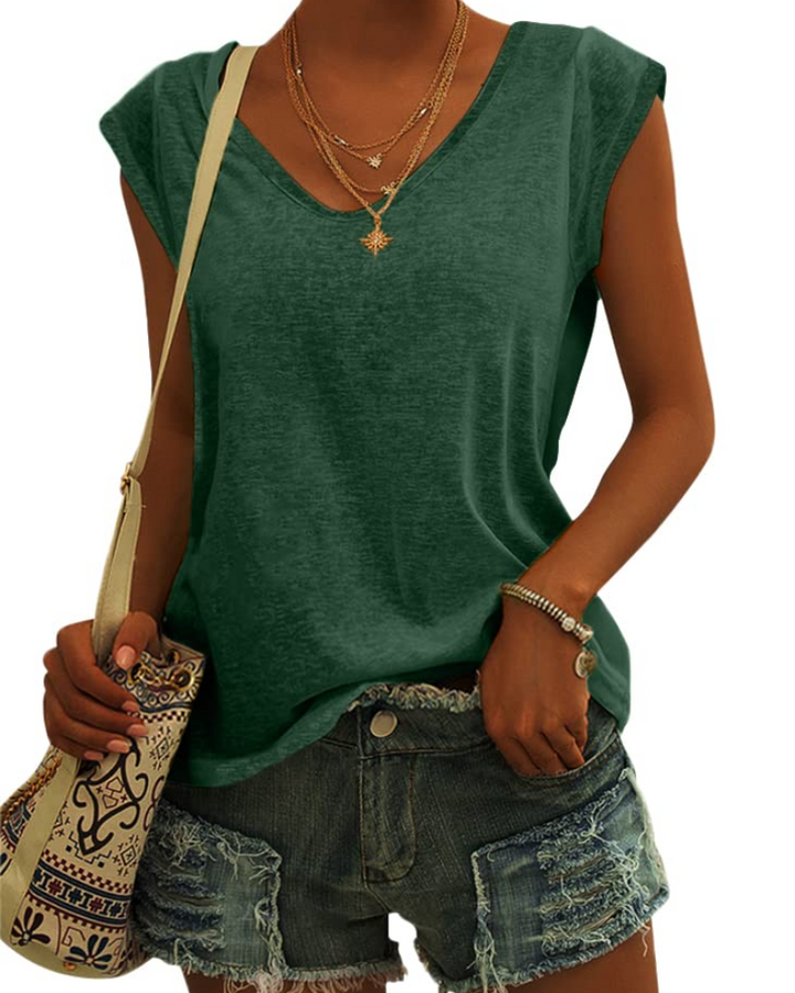 Luma T-Shirt Donna – Scollo a V, Maniche Cap Sleeve & Top Basic Casual Loose Fit