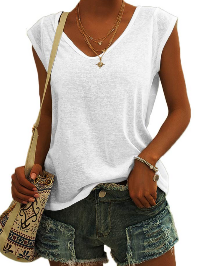 Luma T-Shirt Donna – Scollo a V, Maniche Cap Sleeve & Top Basic Casual Loose Fit