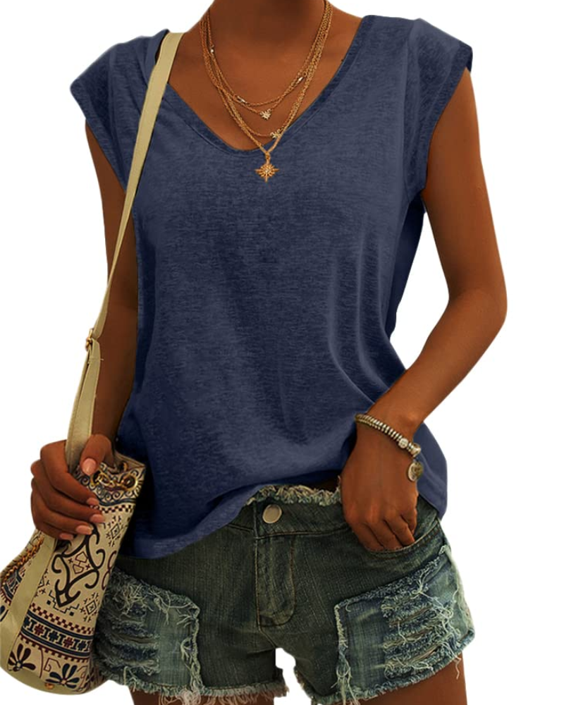 Luma T-Shirt Donna – Scollo a V, Maniche Cap Sleeve & Top Basic Casual Loose Fit