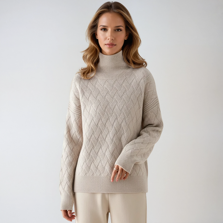 Sofie Pulover cu Guler Înalt pentru Femei – Pulover Tricotat Elegant cu Model Rafinat
