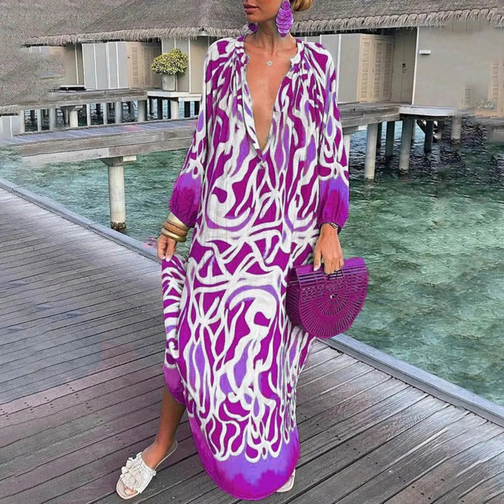 Oversized Bohemian Dress with V-Neck for Women | Maxi