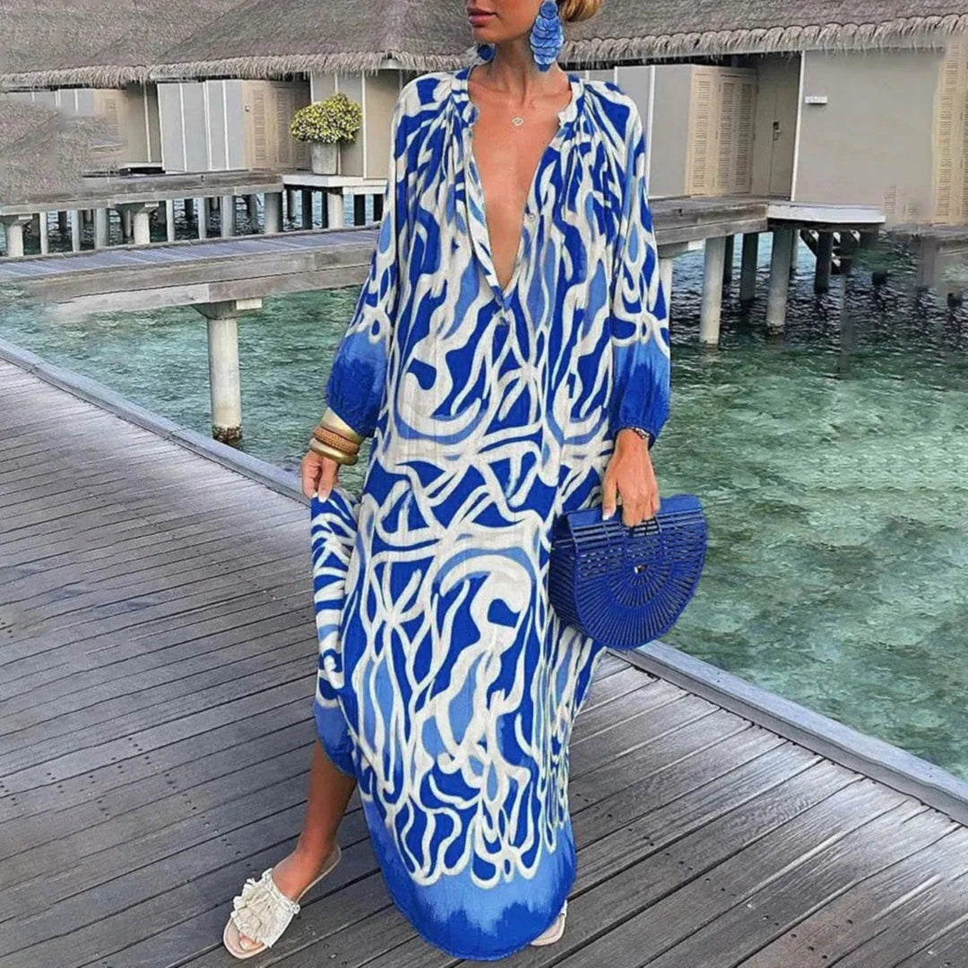 Oversized Bohemian Dress with V-Neck for Women | Maxi