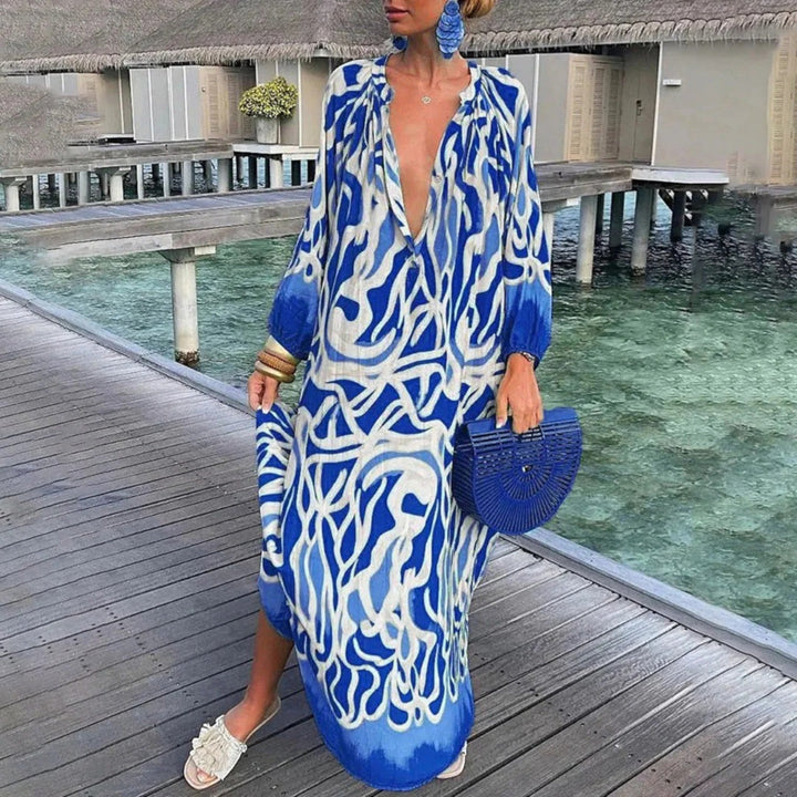 Oversized Bohemian Dress with V-Neck for Women | Maxi