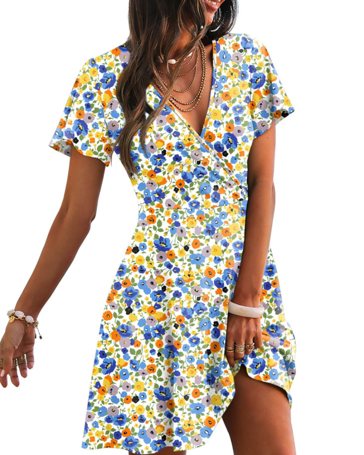 Marianna Dámské zavinovací šaty – výstřih do V, volánové rukávy a elegantní letní áčkový střih