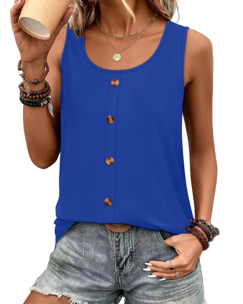 Marta Top Donna – Girocollo con Bottoni Decorativi, Senza Maniche & Tank Casual Chic