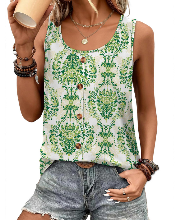 Marta Top Donna – Girocollo con Bottoni Decorativi, Senza Maniche & Tank Casual Chic