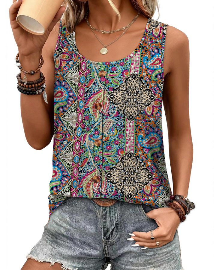 Marta Top Donna – Girocollo con Bottoni Decorativi, Senza Maniche & Tank Casual Chic