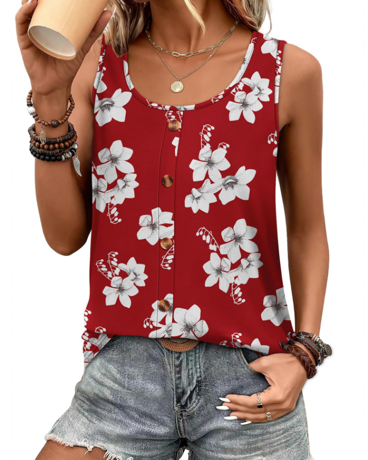 Marta Top Donna – Girocollo con Bottoni Decorativi, Senza Maniche & Tank Casual Chic