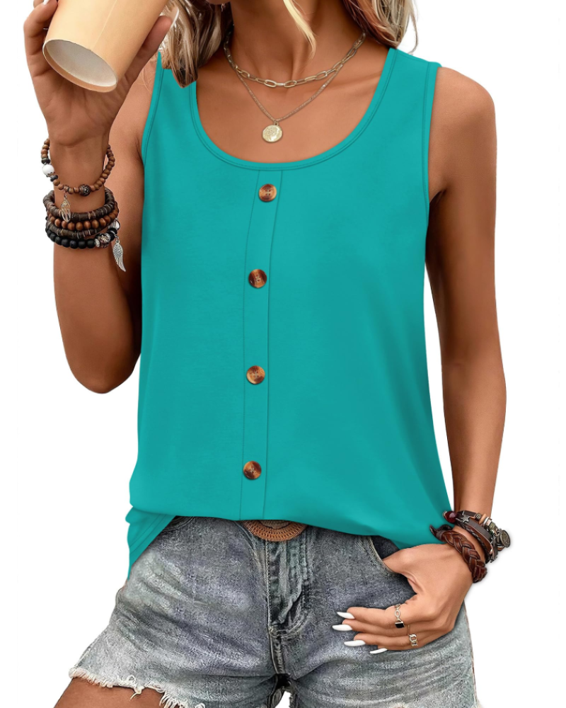 Marta Top Donna – Girocollo con Bottoni Decorativi, Senza Maniche & Tank Casual Chic