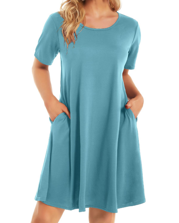 Merena Sukienka Letnia Damska – Kwiatowy T-shirt, Krótkie Rękawy i Casualowa Sukienka z Kieszeniami
