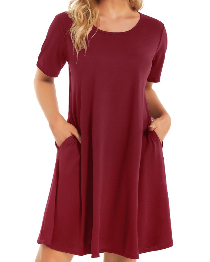 Merena Sukienka Letnia Damska – Kwiatowy T-shirt, Krótkie Rękawy i Casualowa Sukienka z Kieszeniami