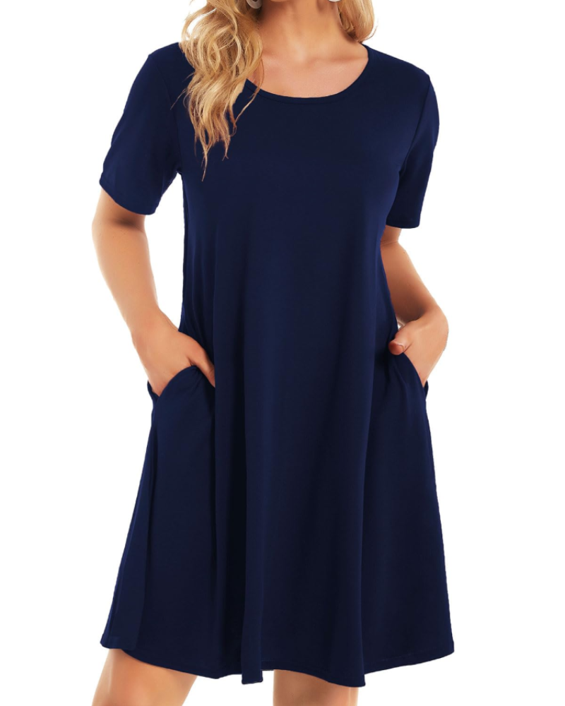 Merena Sukienka Letnia Damska – Kwiatowy T-shirt, Krótkie Rękawy i Casualowa Sukienka z Kieszeniami