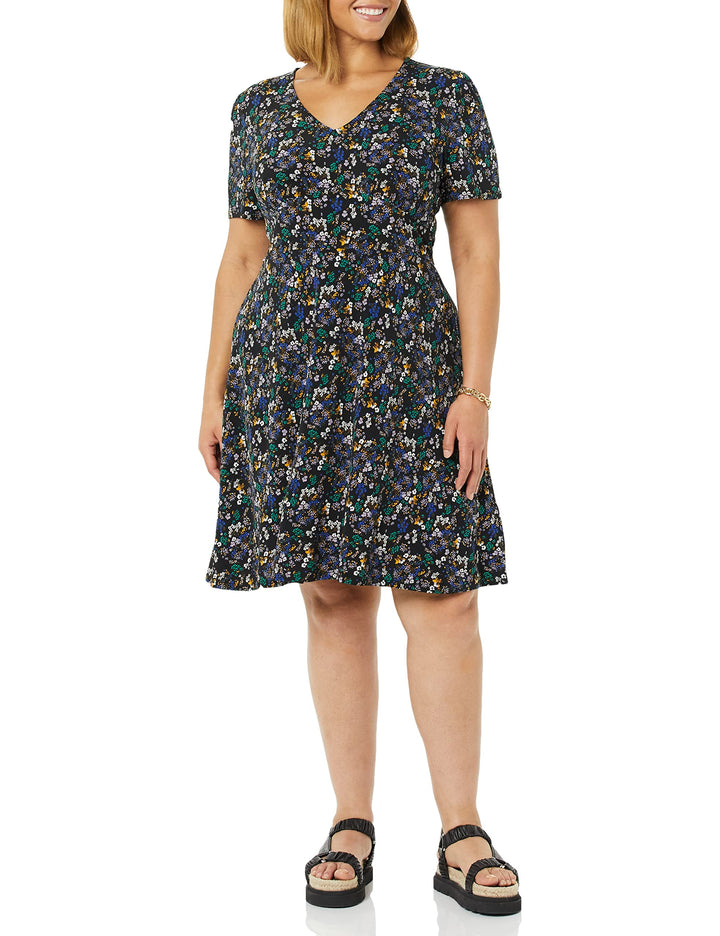Novaria Vestito Donna Fit & Flare – Scollo a V, Jersey Elasticizzato & A-Line Floreale
