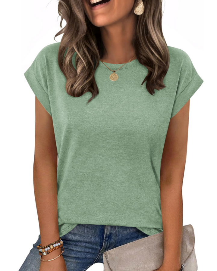 Tricou Nira pentru femei – Guler rotund, mâneci scurte tip capac & top casual elegant versatil