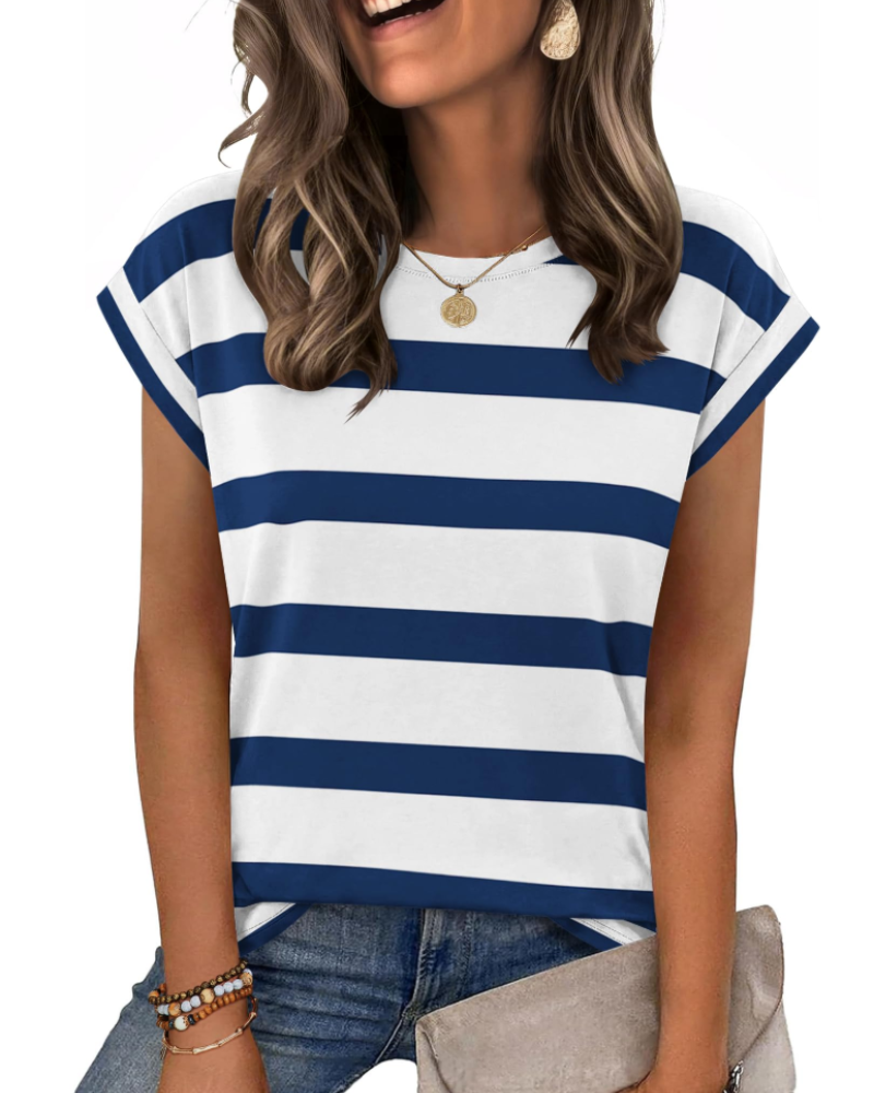 Tricou Nira pentru femei – Guler rotund, mâneci scurte tip capac & top casual elegant versatil
