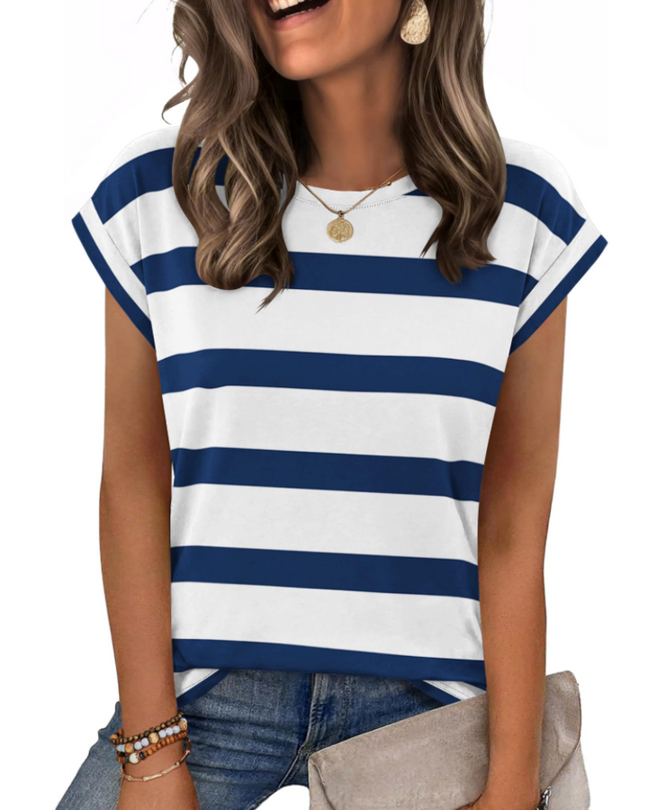 Tricou Nira pentru femei – Guler rotund, mâneci scurte tip capac & top casual elegant versatil