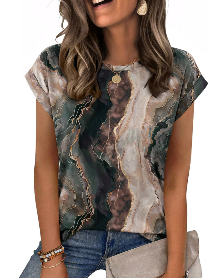 Tricou Nira pentru femei – Guler rotund, mâneci scurte tip capac & top casual elegant versatil