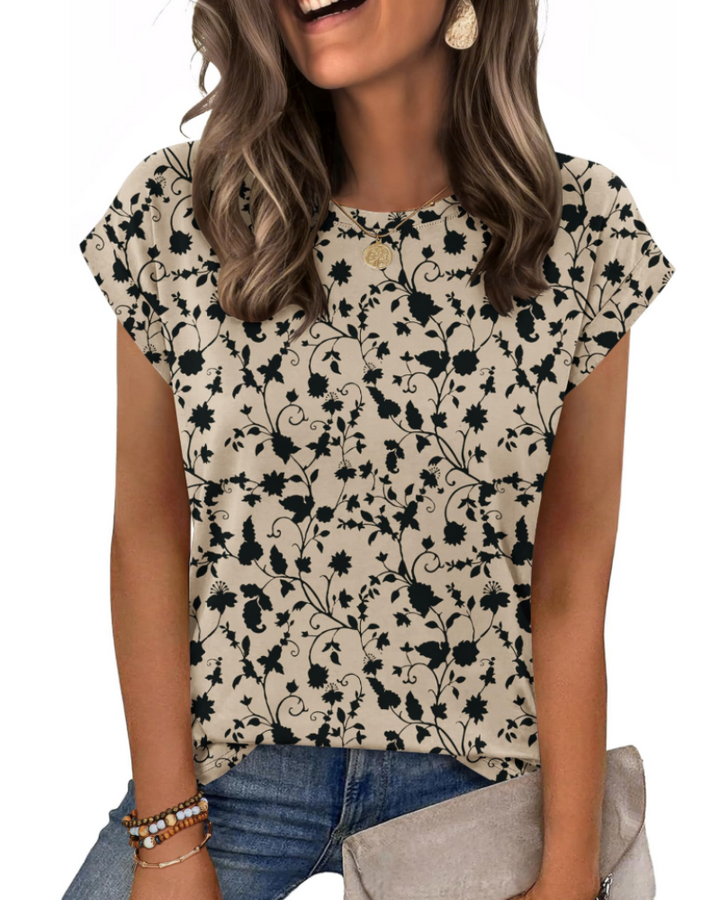 Tricou Nira pentru femei – Guler rotund, mâneci scurte tip capac & top casual elegant versatil