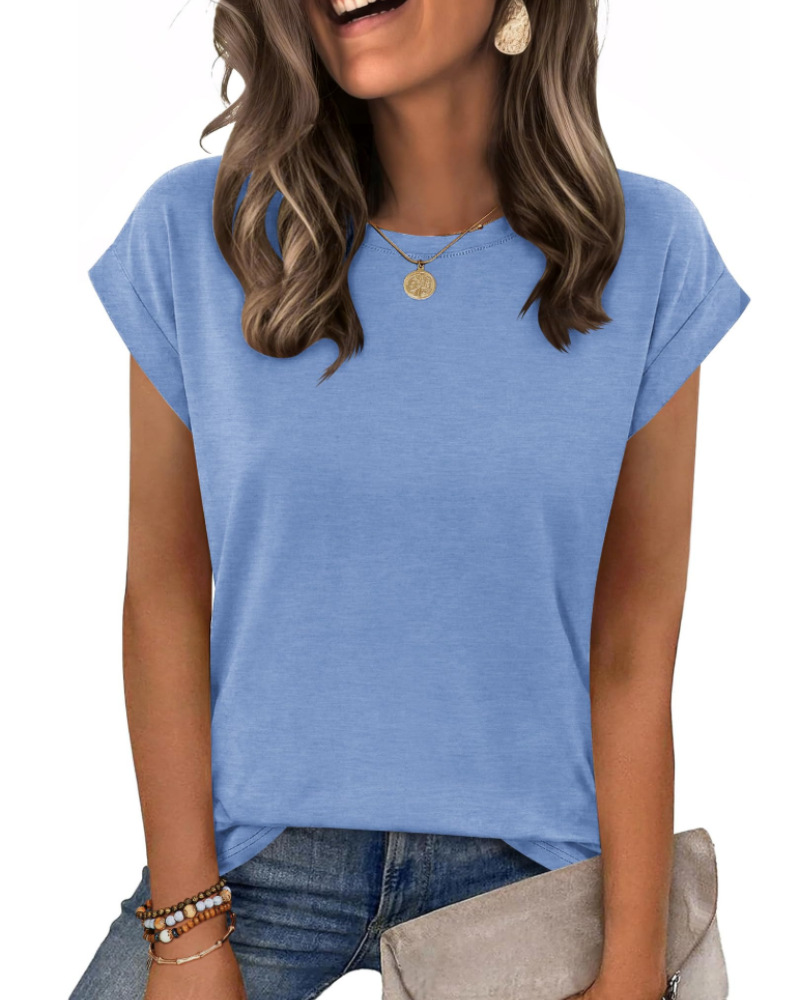 Tricou Nira pentru femei – Guler rotund, mâneci scurte tip capac & top casual elegant versatil