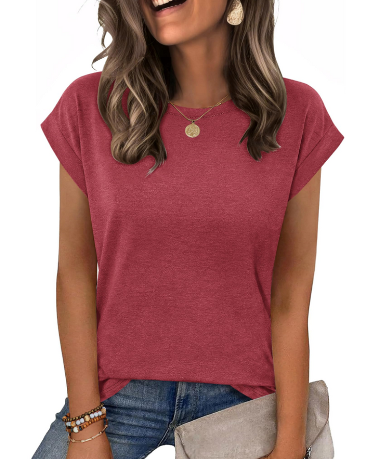 Tricou Nira pentru femei – Guler rotund, mâneci scurte tip capac & top casual elegant versatil
