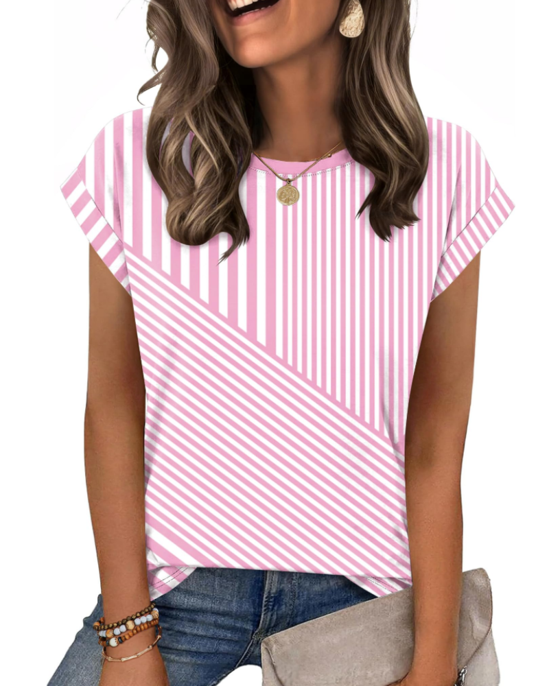 Tricou Nira pentru femei – Guler rotund, mâneci scurte tip capac & top casual elegant versatil