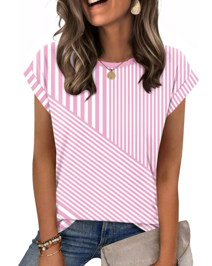 Tricou Nira pentru femei – Guler rotund, mâneci scurte tip capac & top casual elegant versatil
