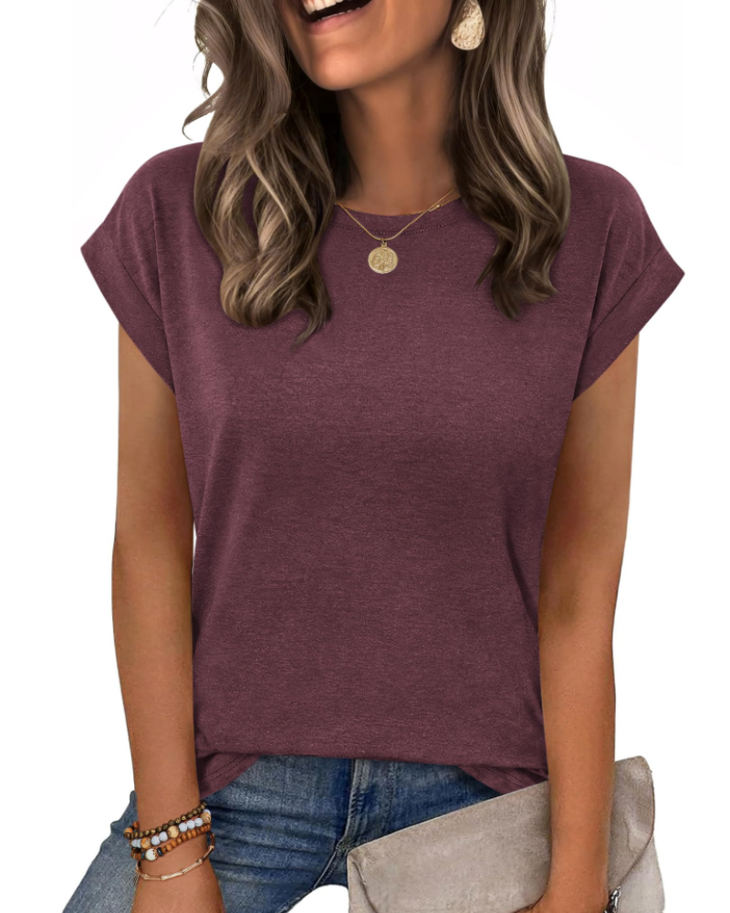 Tricou Nira pentru femei – Guler rotund, mâneci scurte tip capac & top casual elegant versatil