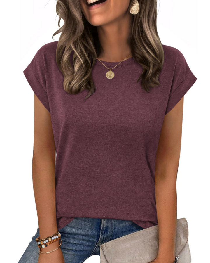 Tricou Nira pentru femei – Guler rotund, mâneci scurte tip capac & top casual elegant versatil