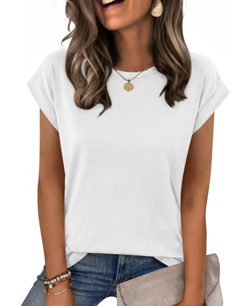 Tricou Nira pentru femei – Guler rotund, mâneci scurte tip capac & top casual elegant versatil