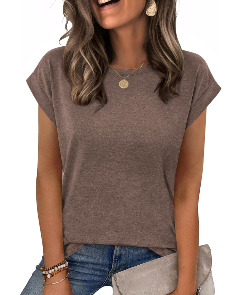 Tricou Nira pentru femei – Guler rotund, mâneci scurte tip capac & top casual elegant versatil