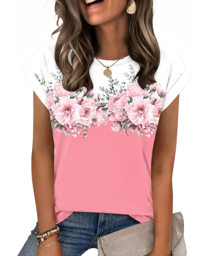Tricou Nira pentru femei – Guler rotund, mâneci scurte tip capac & top casual elegant versatil