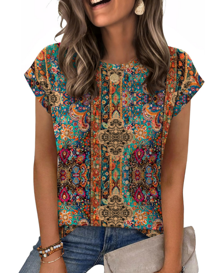 Tricou Nira pentru femei – Guler rotund, mâneci scurte tip capac & top casual elegant versatil