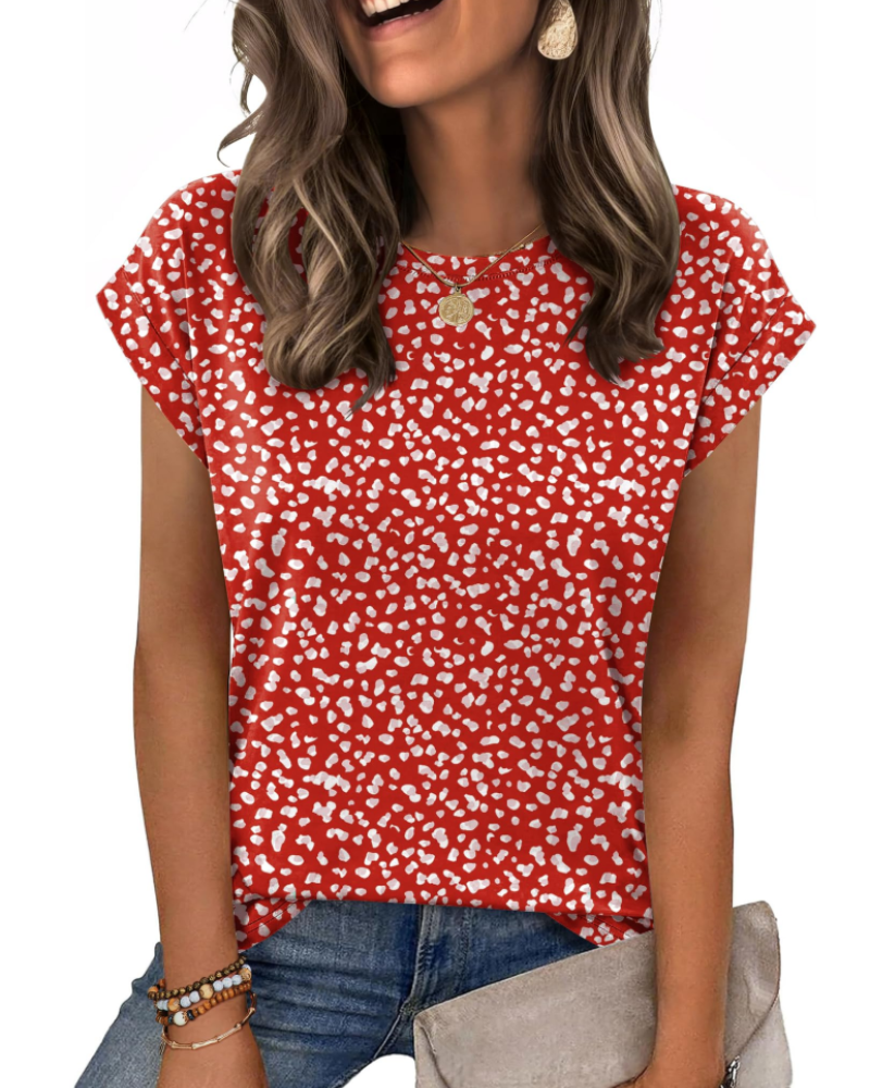Tricou Nira pentru femei – Guler rotund, mâneci scurte tip capac & top casual elegant versatil