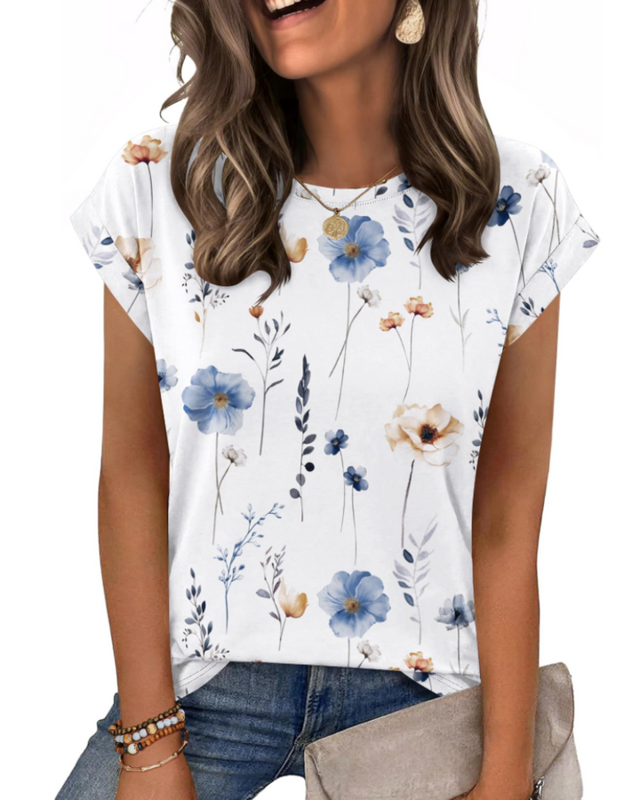 Tricou Nira pentru femei – Guler rotund, mâneci scurte tip capac & top casual elegant versatil