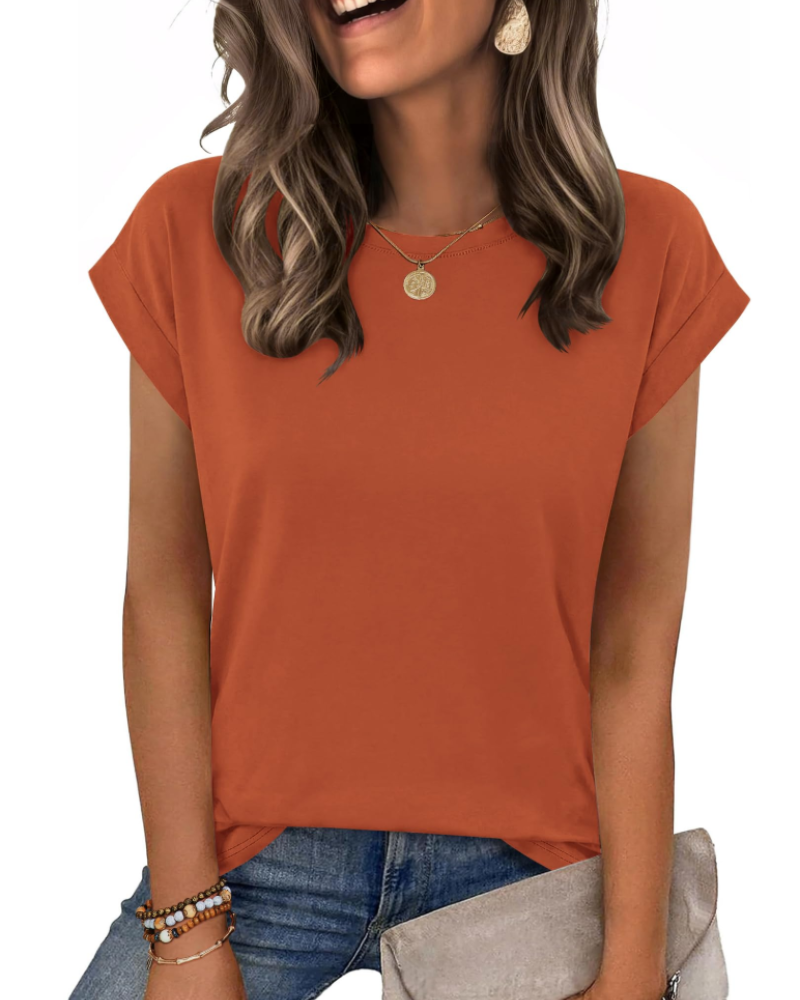 Tricou Nira pentru femei – Guler rotund, mâneci scurte tip capac & top casual elegant versatil