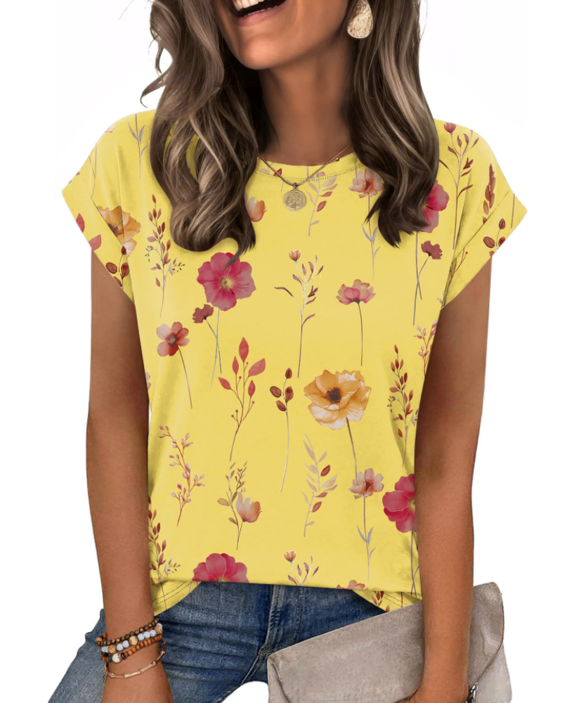 Tricou Nira pentru femei – Guler rotund, mâneci scurte tip capac & top casual elegant versatil