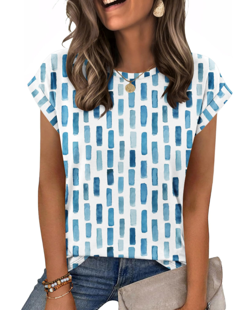 Tricou Nira pentru femei – Guler rotund, mâneci scurte tip capac & top casual elegant versatil