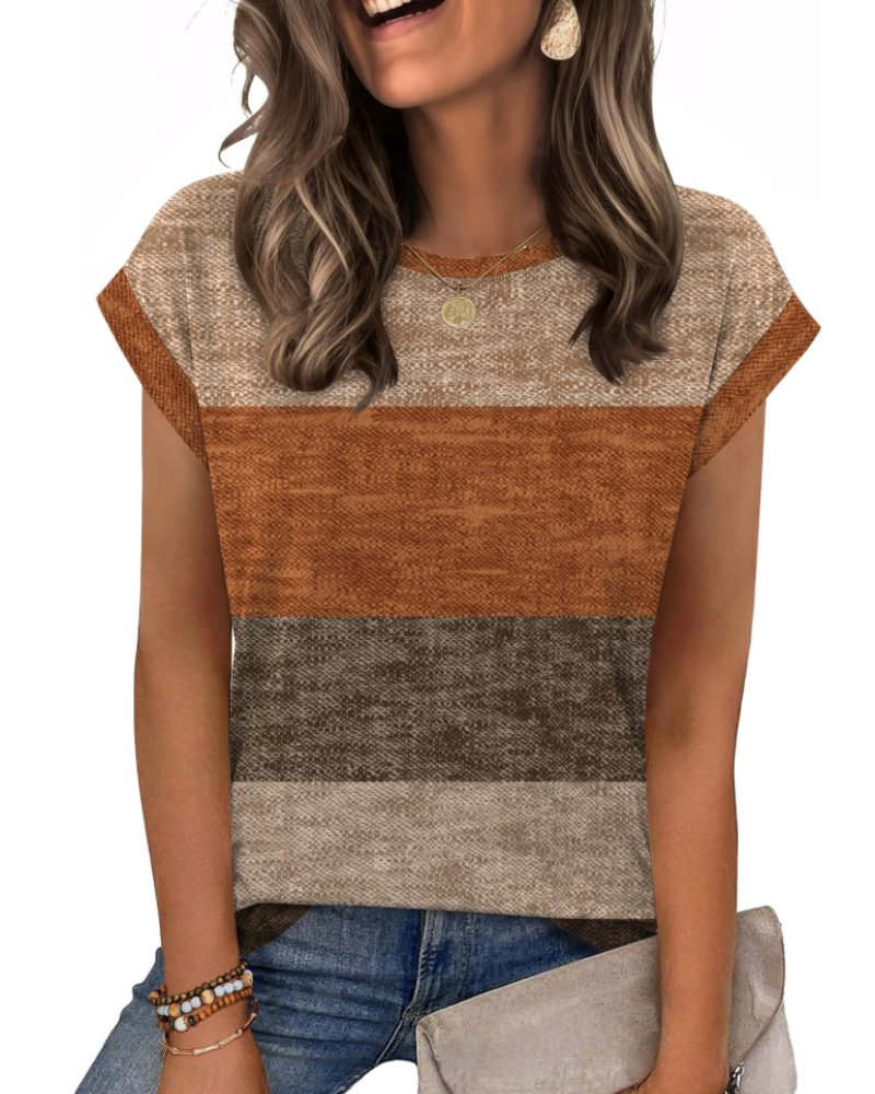 Tricou Nira pentru femei – Guler rotund, mâneci scurte tip capac & top casual elegant versatil