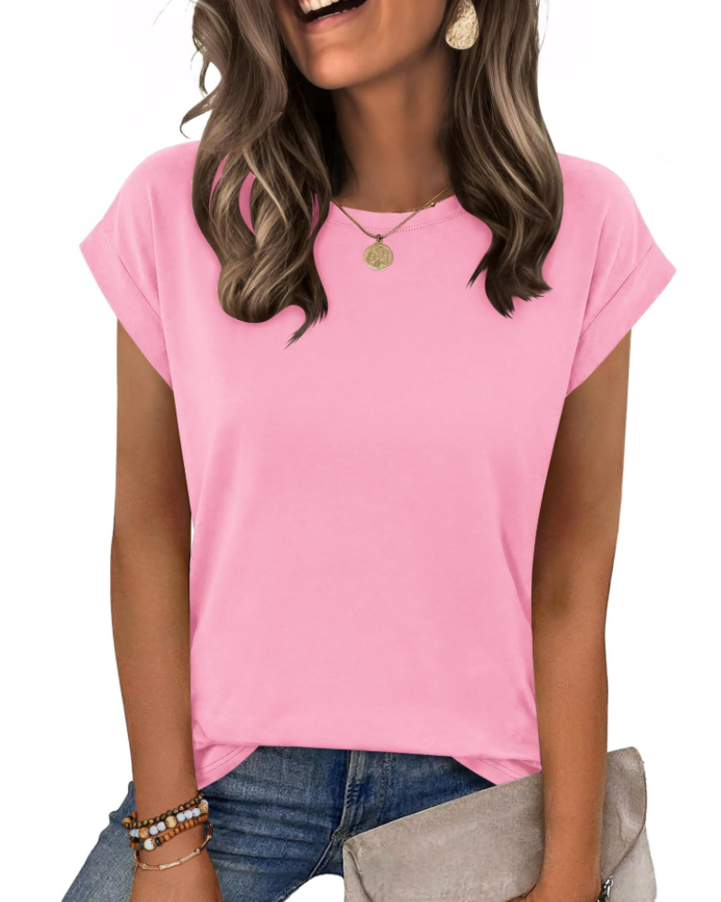 Tricou Nira pentru femei – Guler rotund, mâneci scurte tip capac & top casual elegant versatil