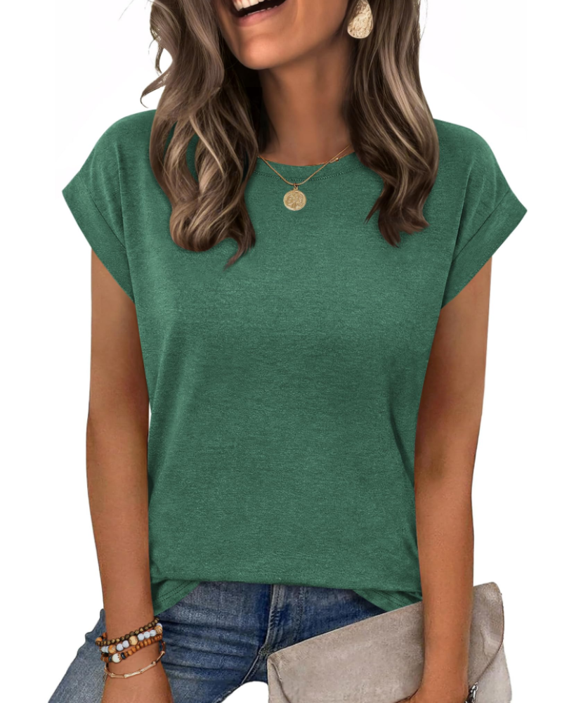 Tricou Nira pentru femei – Guler rotund, mâneci scurte tip capac & top casual elegant versatil