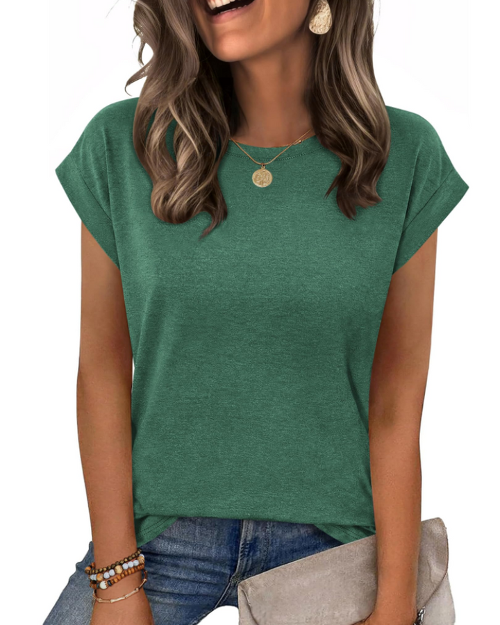 Tricou Nira pentru femei – Guler rotund, mâneci scurte tip capac & top casual elegant versatil
