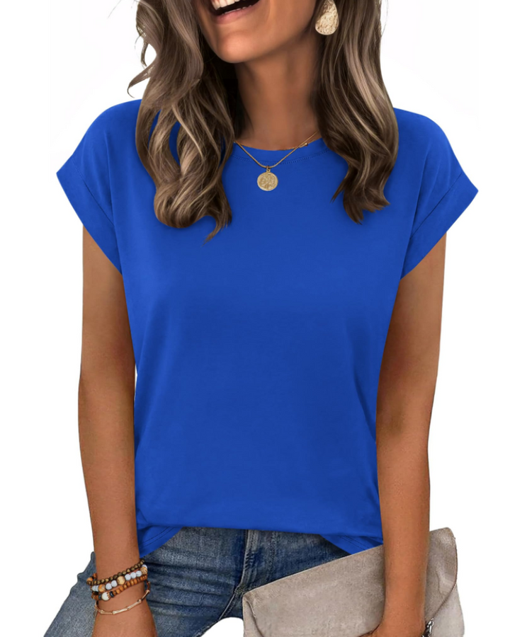 Tricou Nira pentru femei – Guler rotund, mâneci scurte tip capac & top casual elegant versatil